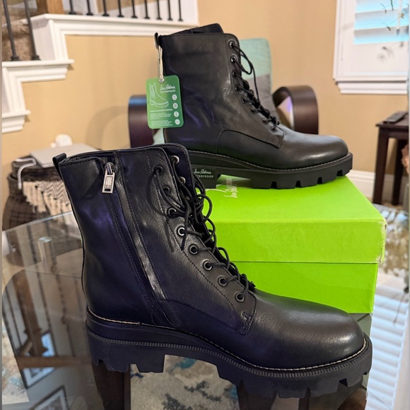 Box‎ Sam Edelman Garrett Combat Boots Soft Black Leather Waterproof Size 10